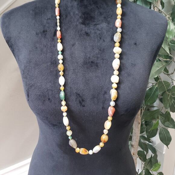 Unbranded Jewelry - Womens Vintage Long Agate Multicolor Unique Beaded Gemstone Teardrop Necklace